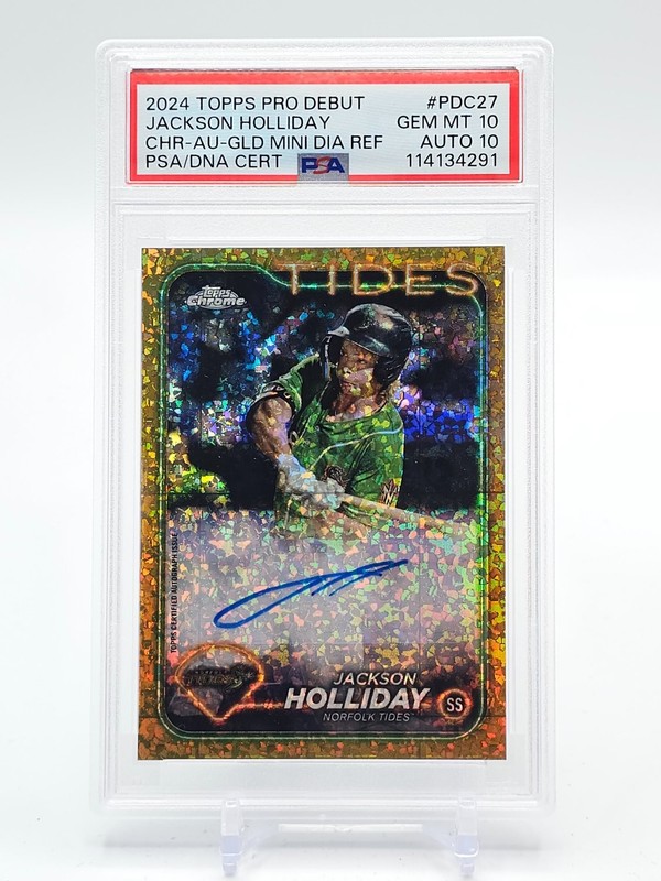 JACKSON HOLLIDAY 2024 TOPPS CHROME PRO DEBUT GOLD DIAMOND AUTO /50 PSA 10 Q8007