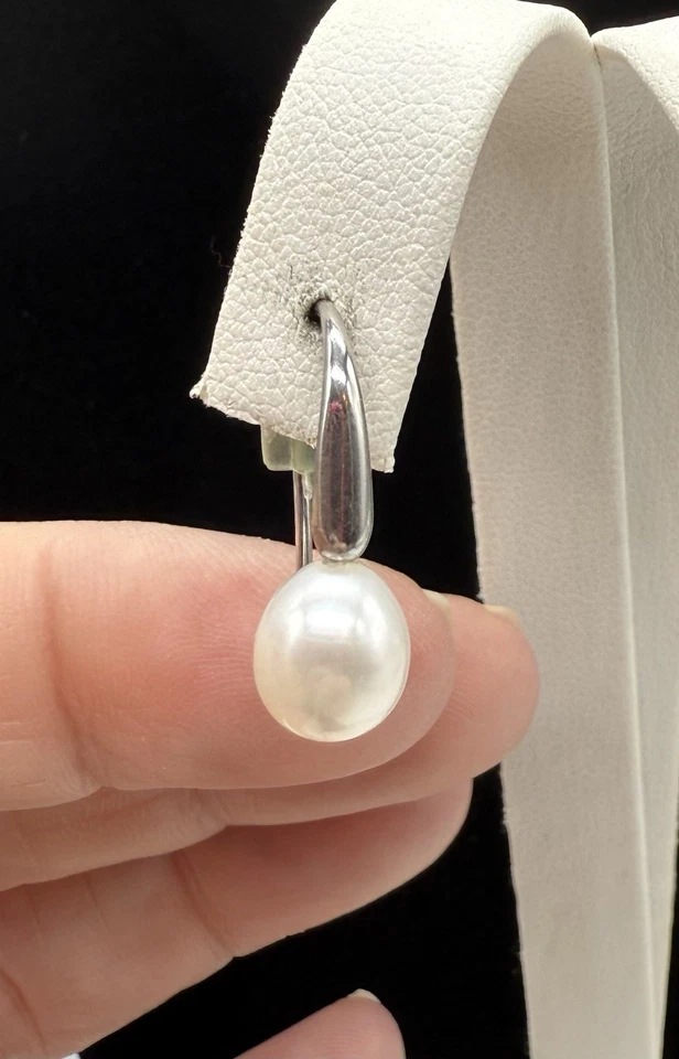 "Pendientes colgantes de perlas de plata de ley 925 HONORA 15/16"" joyería fina" Foto 2 de 4