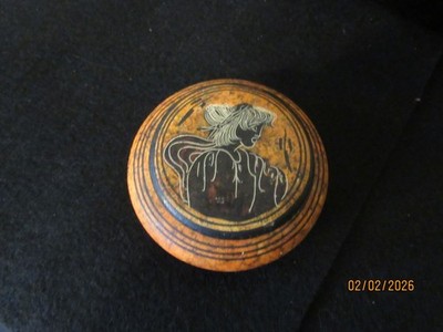HAND PAINTED GREEK GODDESS CERAMIC TRINKET BOX APPROX 3.25X1.25