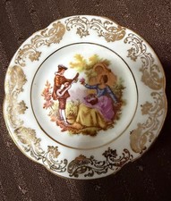 Limoges Romantic Porcelain Decorative Plate Gold Trim Painted Scene France