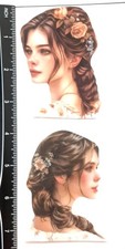 Lot of 2 Young Brown Haired Women Flowers  SINGLE LAYER Embellishments 718