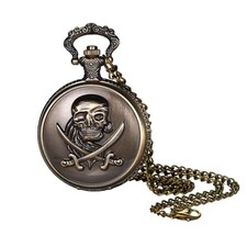 Vintage Quartz Pocket Watch: Men Women Analog Bronze Embossed Skull Metal