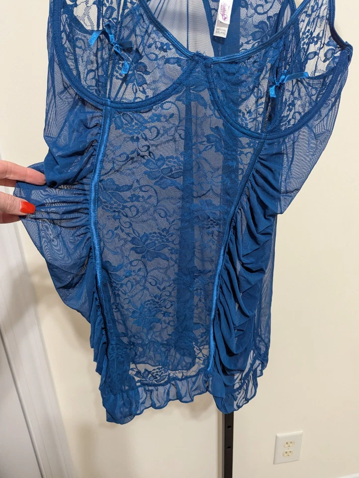 Fantasy Lingerie Women's Plus Teal Blue Lace Chemise Lingerie Size 3X/4X - Image 3 of 4