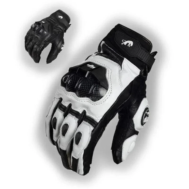 Motorcycle Gloves Black Racing Genuine Leather Motorbike White Road Riding Team