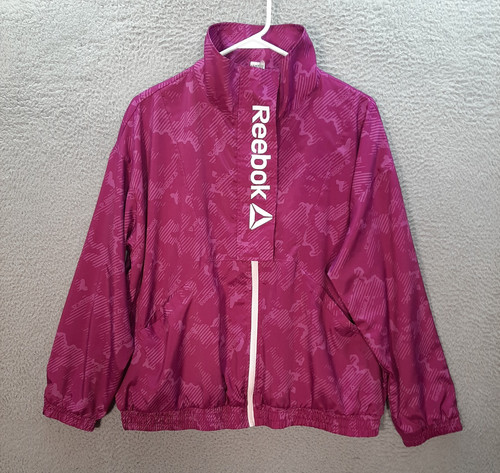 Reebok Track Jacket Womens Large Purple Printed Focus Windbreaker Sports Y2K