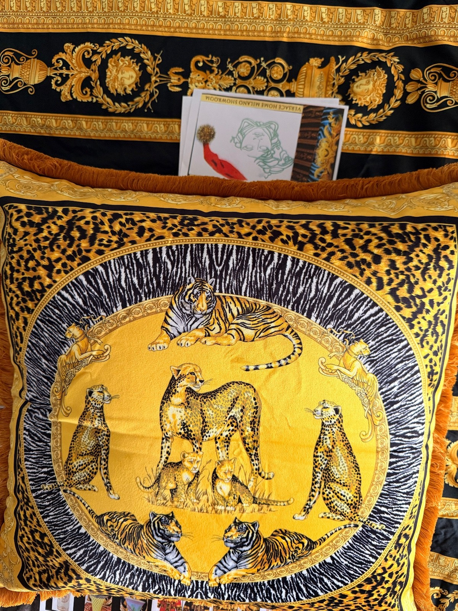 VERSACE PILLOW Throw Africa Tiger Leopard Large w tags Rare Sale