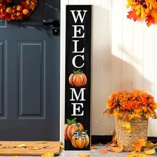 Fall Wooden Porch Sign 47" Pumpkin Welcome Sign for Autumn Black and yellow