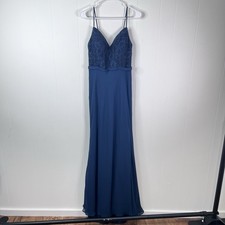 Azazie Formal Gown Size 8 Navy Lace Chiffon Maxi Bridesmaid Wedding Romantic