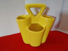 Home Essentials YELLOW Ceramic 4 Section Cutlery Utensil Caddy W/ Handle Kitchen