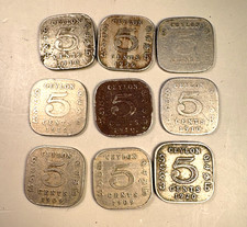 Ceylon Antique 5 Cents Coins 1909-1926 Set of 6 Collectible