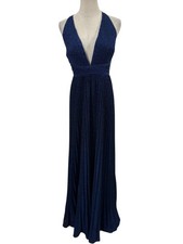 Lulus Especially Stunning Blue Sparkly Pleated Gown Maxi Sz M Metallic NYE Party