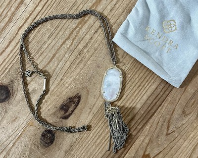 Kendra Scott Rayne Long Pendant Tassel Necklace Quartz Mother of Pearl Gold Tone