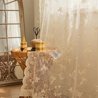 Ivory Lace Curtains - Cream Lace Kitchen & Bathroom Curtains with Floral Desi...