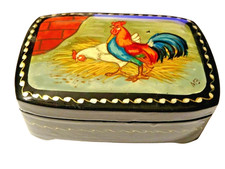 SMALL WOOD TRINKET BOX  NICE 3 1/2" X 2 1/2" HANDPAINTED TRINKET BOX
