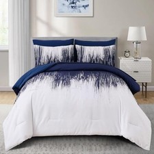 Ombre Blue Comforter Set Twin Size Gradient Navy Blue White Boho Bedding Set