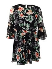 Vince Camuto Women's Bell-Sleeve Floral-Print Dress, 8, Black
