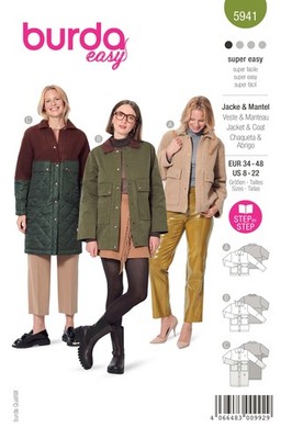 Schnittmuster Mantel und Jacke Burda 5941 US 8-22 (Gr. 34-48 Deutsche Anleitung