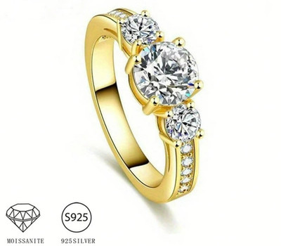 3.6CTTW Three Stone Moissanite Anniversary Ring 925 Silver Size 6-9 Gift Yellow