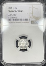 1871 Three Cent Silver 3cs Proof NGC UNC Details Cleaned Nice Eye Appeal