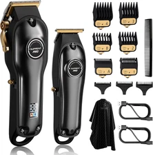 Hair Cutting Kit & Zero Gap T-Blade Trimmer Combo Cordless Barber Clipper Set