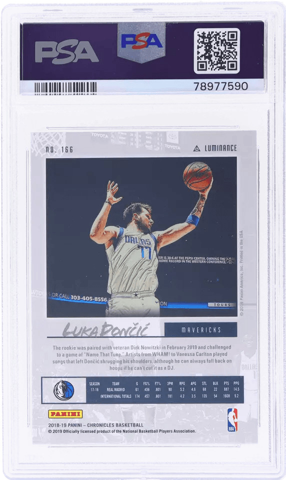 Graded 2018 Panini Chronicles Luka Doncic #166 Rookie RC Card PSA 10 view 2