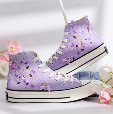 Lavender Embroidered Converse  Custom Floral Chuck Taylor 1970s Sneakers