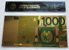 1000 Euro-Schein 24K vergoldet mit Zertifikat koloriert