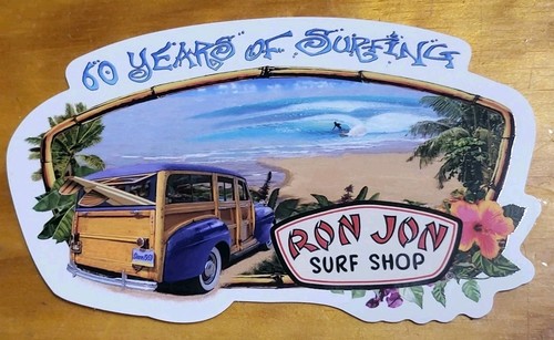 Ron Jon Surf Shop Sticker Decal 60 Years Of Surfing Beach Big Wave Woody Suv
