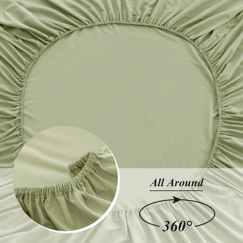 Twin XL Fitted Sheet Only - Premium 1800 Super Soft & XL, Sage Green - Image 4 of 4
