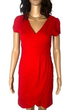 Anthropologie Maeve Short Sleeve V Neck Tulip Hem Sheath Dress Red Size Small