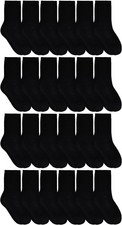 24 PK Yacht  Smith Kids Premium Cotton Crew Socks Black Size 4-6 Boys Crew Sock