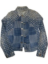 Louis Vuitton x Nigo Giant Damier Waves Mono Blue Denim Trucker Jacket Size 50
