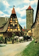Rothenburg Germany, Old Forge Defensive Passage Horse Carriage, Vintage Postcard