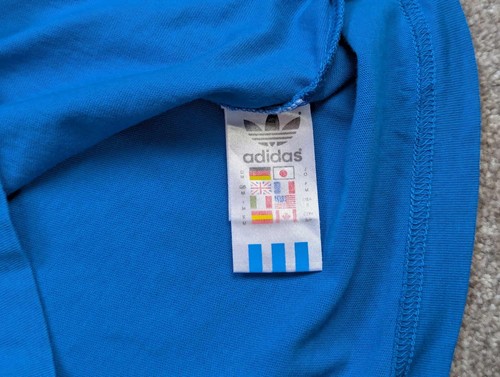 Adidas Originals Retro Blue T-Shirt Size M Trefoil Logo 3-Stripes Vintage - Picture 6 of 8