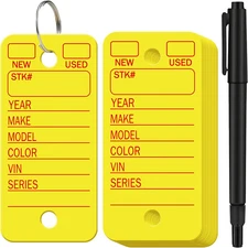 200 Pcs Poly Car Key Tags with 200 Pcs Rings and 2 Markers, Plastic Key Ring Tag