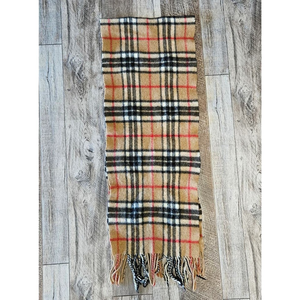 Lochmere Cashmere Scarf Camel Thomson Tan Nova Check Plaid Fringe
