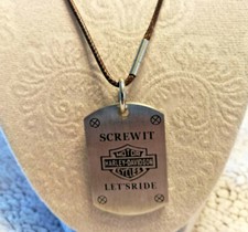 HARLEY-DAVIDSON BAR SHIELD STAINLESS LOGO PENDANT BROWN NECKLACE - SCREW IT