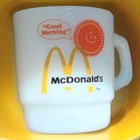 Vintage McDonalds Fire King Milk Glass Coffee Mug Good Morning Anchor Hocking
