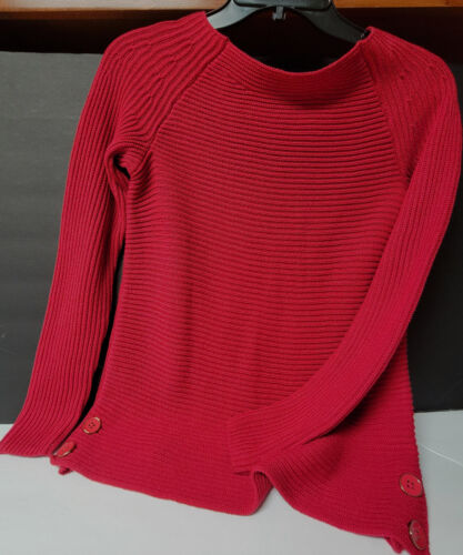 Talbots Women Cotton Red Sweater Pullover Buttons - Picture 2 of 3
