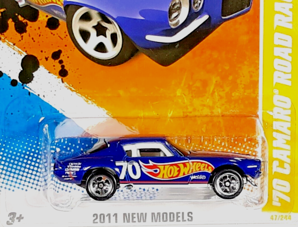 Hot Wheels Blue & white 1970 Chevy Camaro Race Car 5 Spokes '11 New Models #47