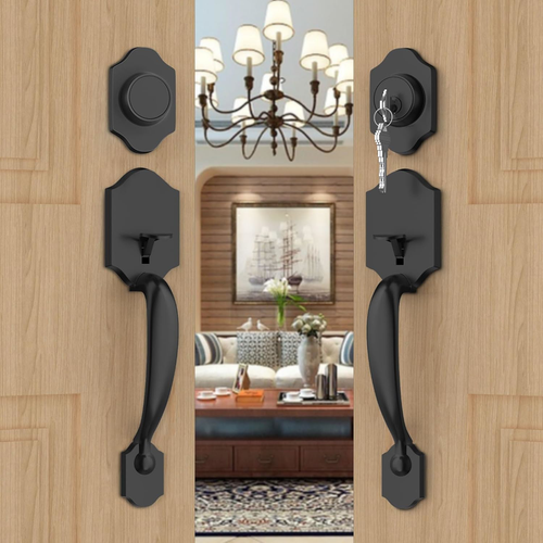 Goldenwarm Double Front Door Lock Set, Black Double Door Handle with