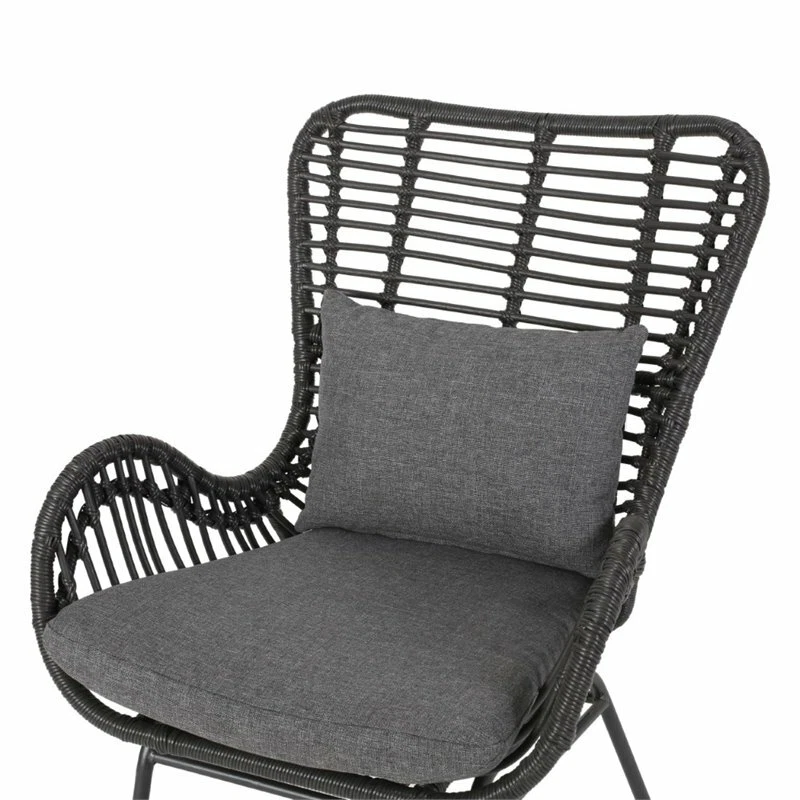 Noble House Montana Indoor Wicker Club Chairs with Cushion in Gray