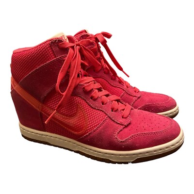 Nike Dunk Sky Hi Mesh Sneakers 579763-600 Womens 8.5 Pink Force Hidden Wedge EUC