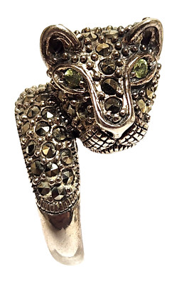 Kapal Zenray NF 925 Sterling Silber Markasit Katze Puma Jaguar Bypass Ring 6,5