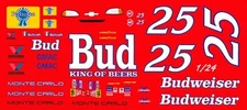  #25 Kenny Schrader Budweiser Chevrolet 1/25th - 1/24th Scale Waterslide Decals