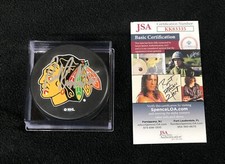 Bob Probert Signed Chicago Blackhawks Ravens Athletic Puck JSA COA