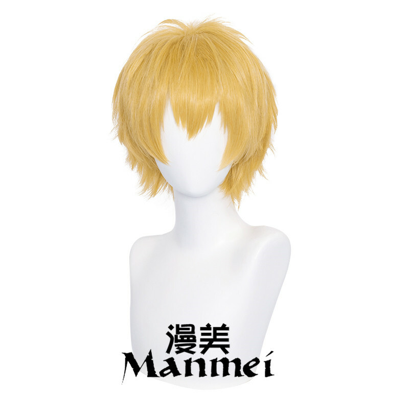 Chainsaw Man Denji Cosplay Wig 30cm Short Straight Yellow Hair Men Wigs