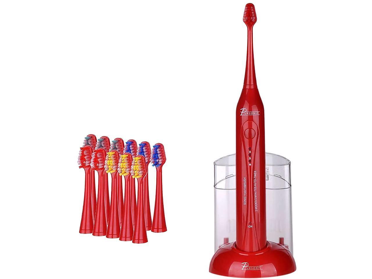 Pursonic S420RD Rechargeable Sonic Toothbrush with 12 Brush 