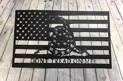 Metal art- 16 gauge steel in black-  Dont Tred On Me  flag wall sign