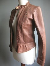 Firetrap Real Leather Jacket 8 Distressed Racer Steampunk Peplum Military Biker